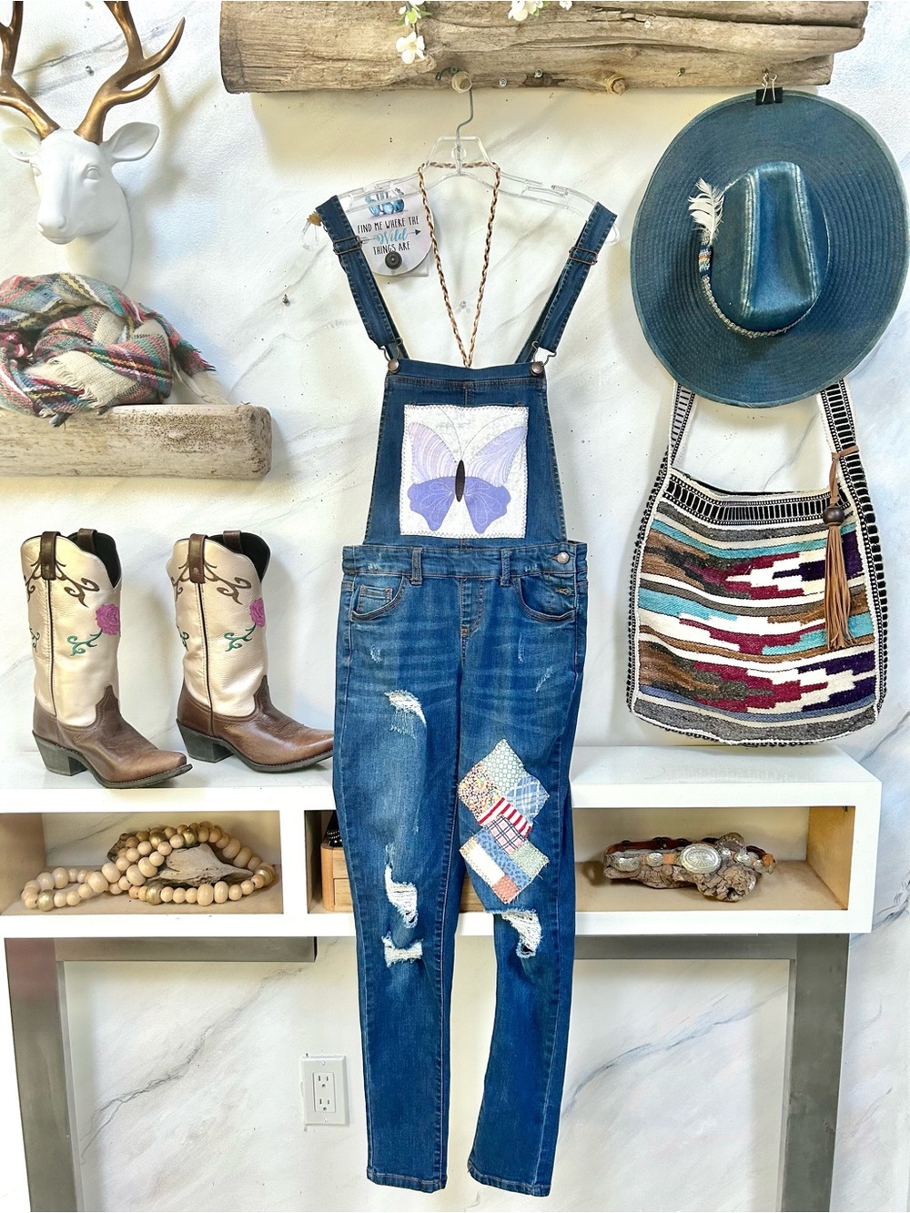Upcycled Patchwork/butterfly Jean Overalls w prairie Country cottagecore vibe